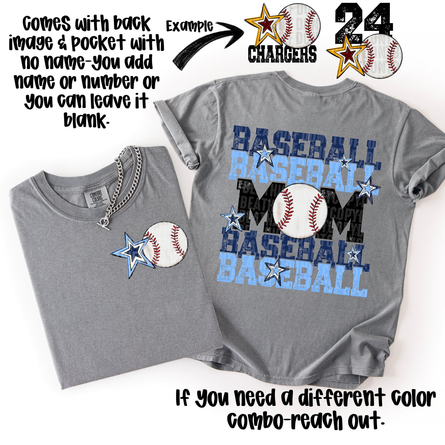 Baseball Mom; Carolina Blue & Navy Blue
