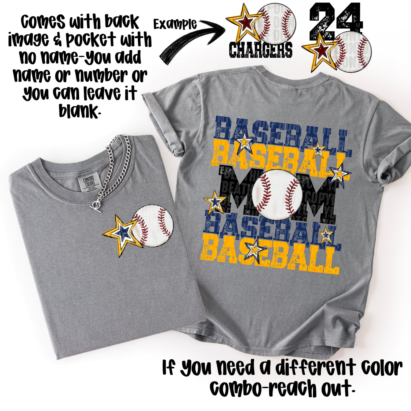 Baseball Mom; Navy Blue & Yellow Gold