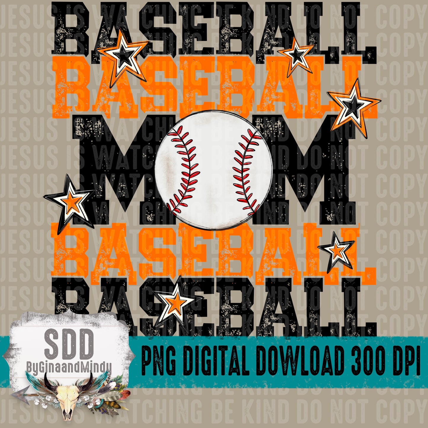 Baseball Mom; Orange & Black