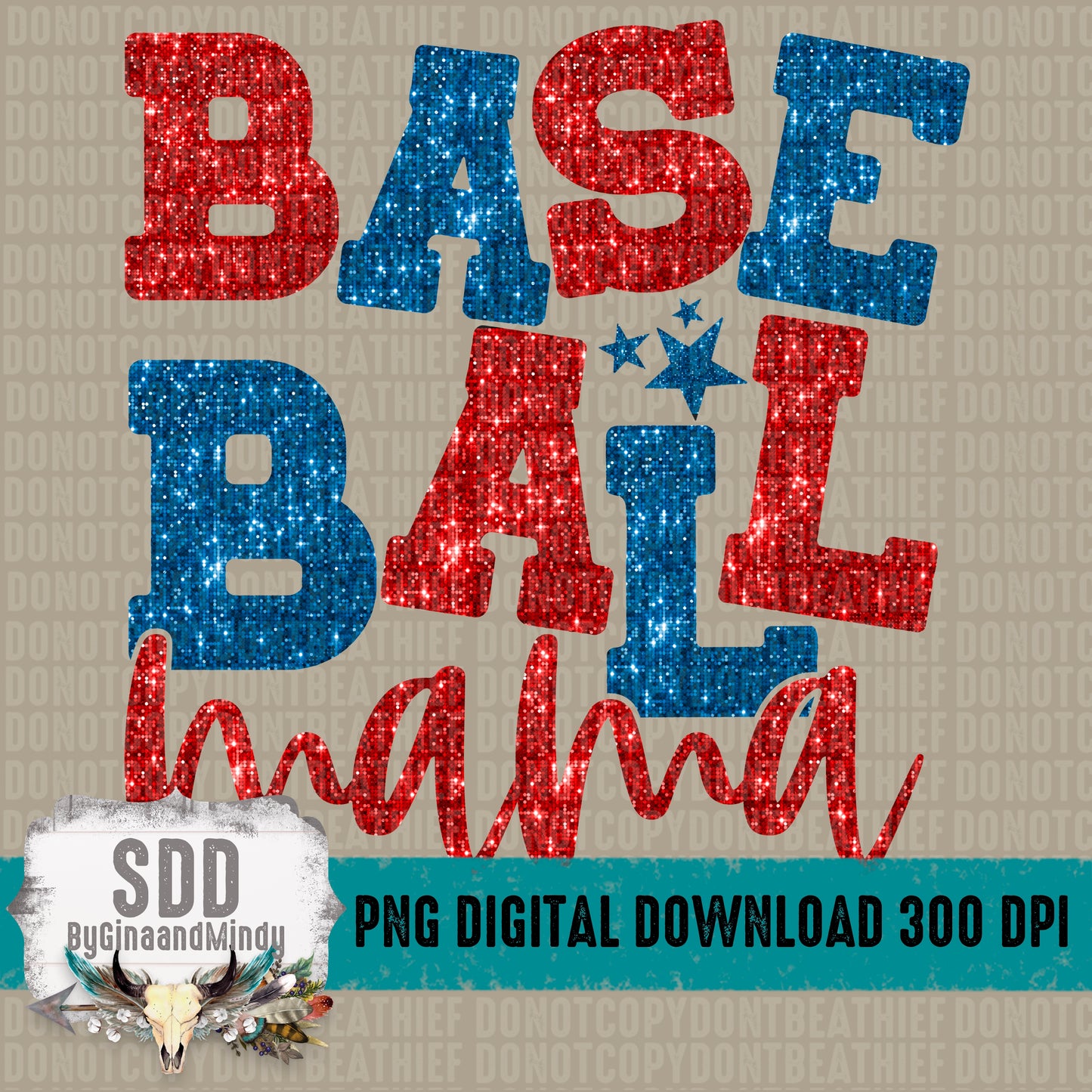Baseball Mama Bundle With Stars; Red & Blue