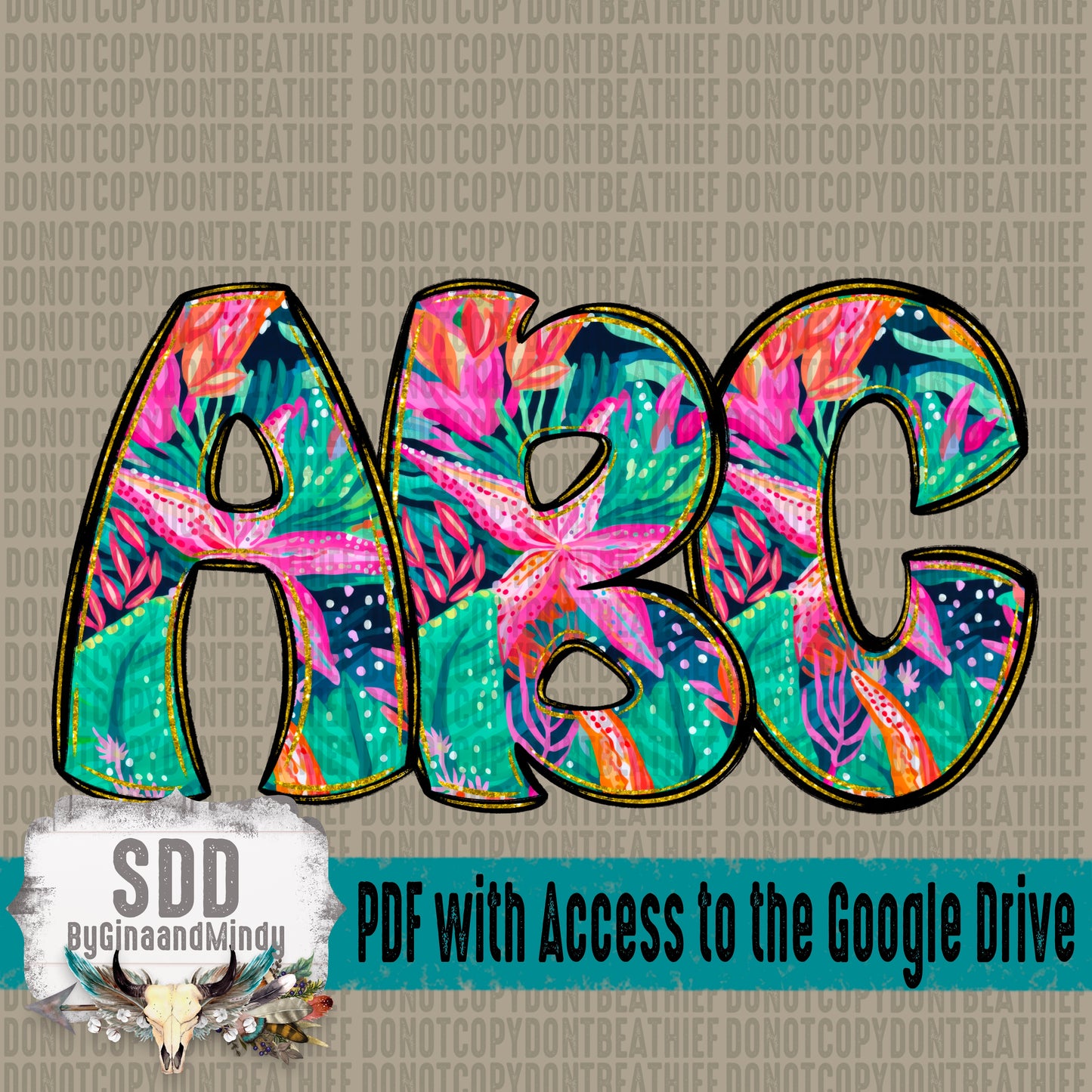 Beachy Summer Floral Doodle Alpha Set (1 Set Uppercase & Lowercase, 0-9, + Special Characters)