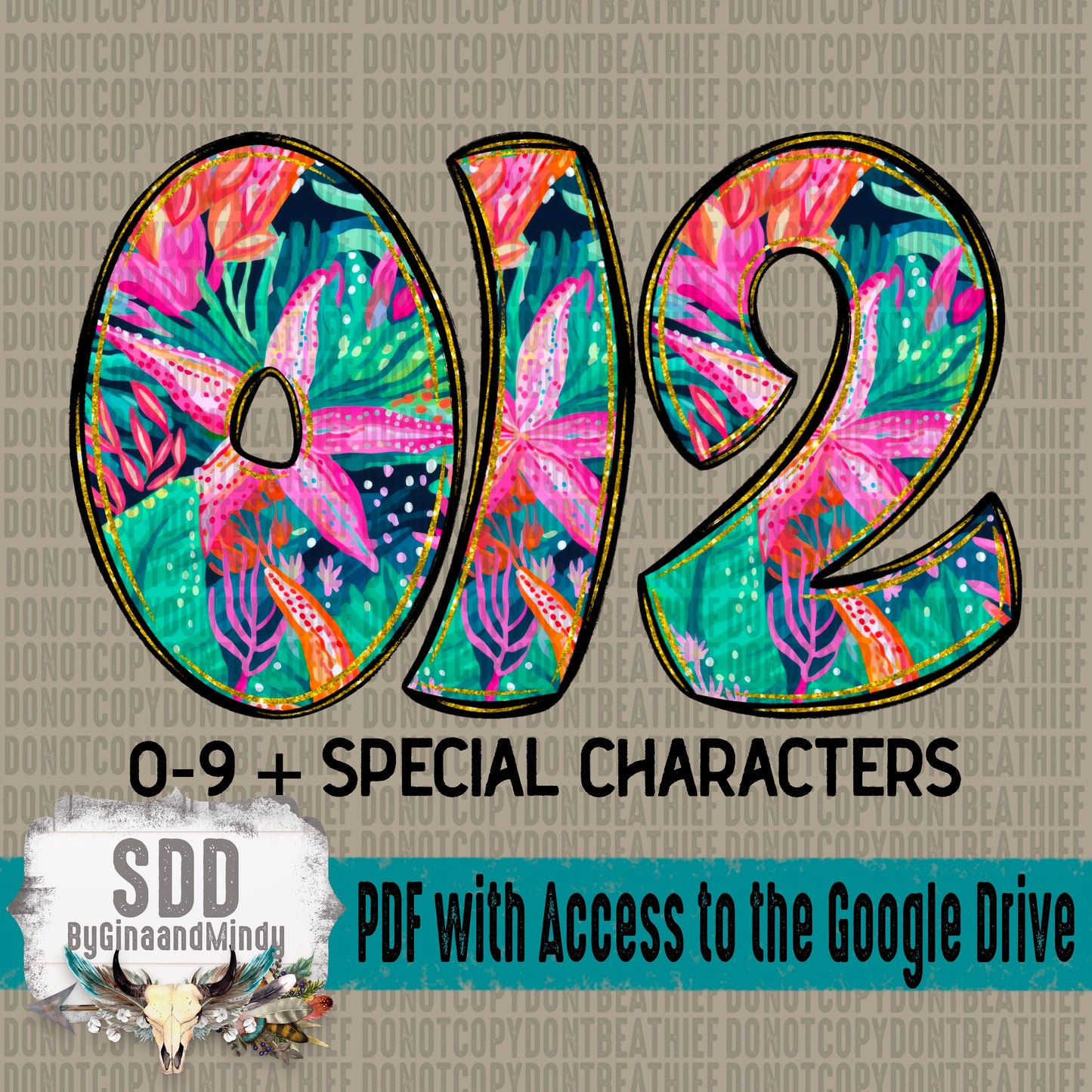 Beachy Summer Floral Doodle Alpha Set (1 Set Uppercase & Lowercase, 0-9, + Special Characters)