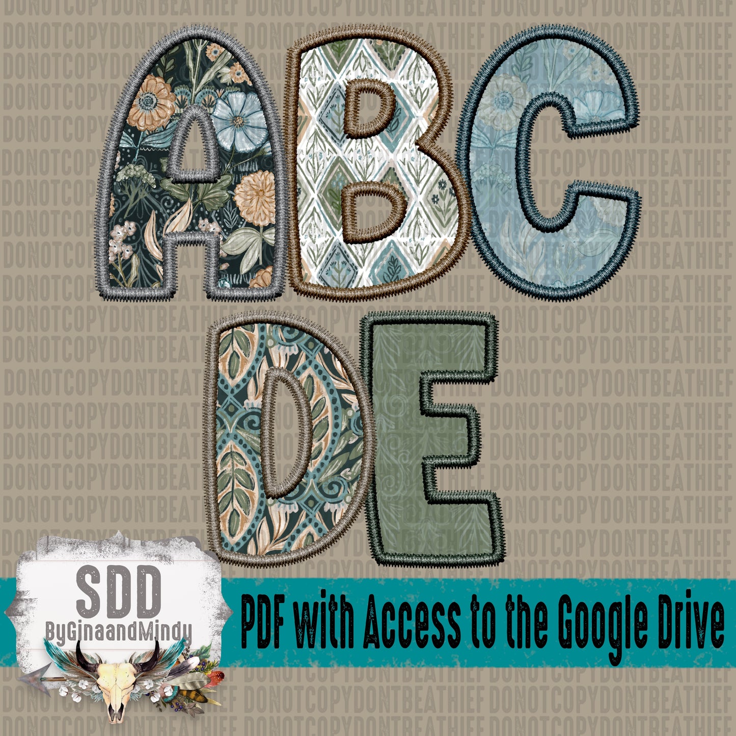 Boho Stitched Floral Alpha Set (5 Sets Uppercase & Lowercase, 0-9, + Special Characters)