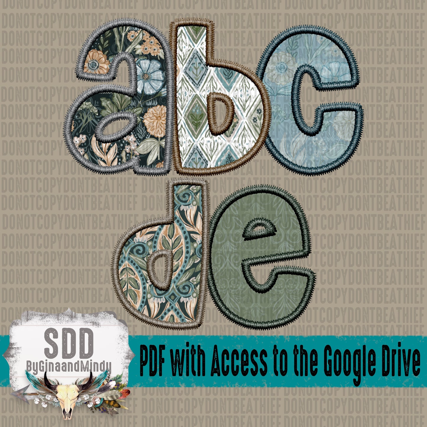 Boho Stitched Floral Alpha Set (5 Sets Uppercase & Lowercase, 0-9, + Special Characters)