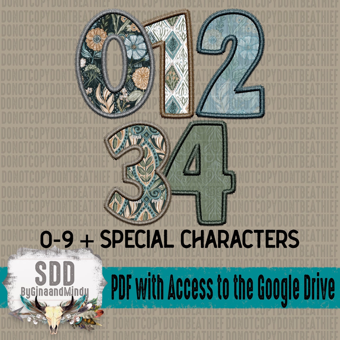 Boho Stitched Floral Alpha Set (5 Sets Uppercase & Lowercase, 0-9, + Special Characters)