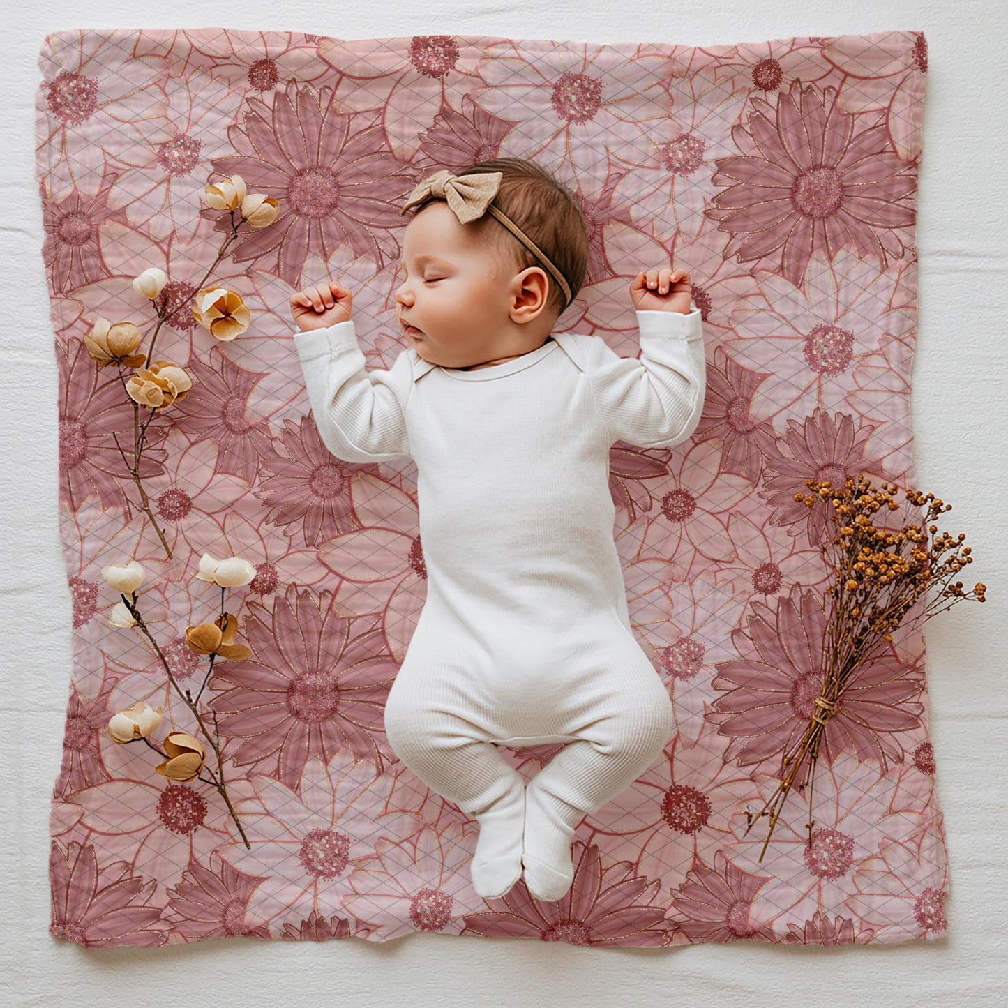 Hand Drawn Muted Boho Glitter Florals Seamless Bundle