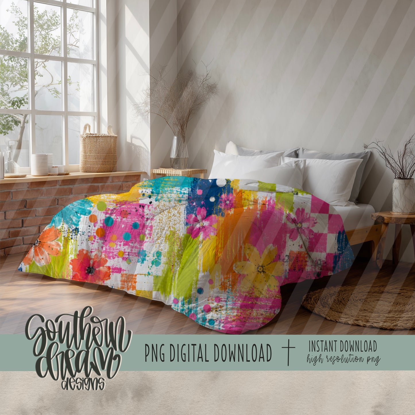 Bright Summer Checked Mixed Media Digital Paper (Not Seamless)