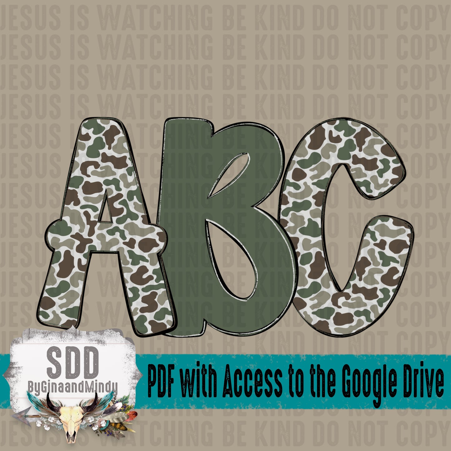 Camo Doodle Alpha (2 Sets Uppercase & Lowercase ONLY)