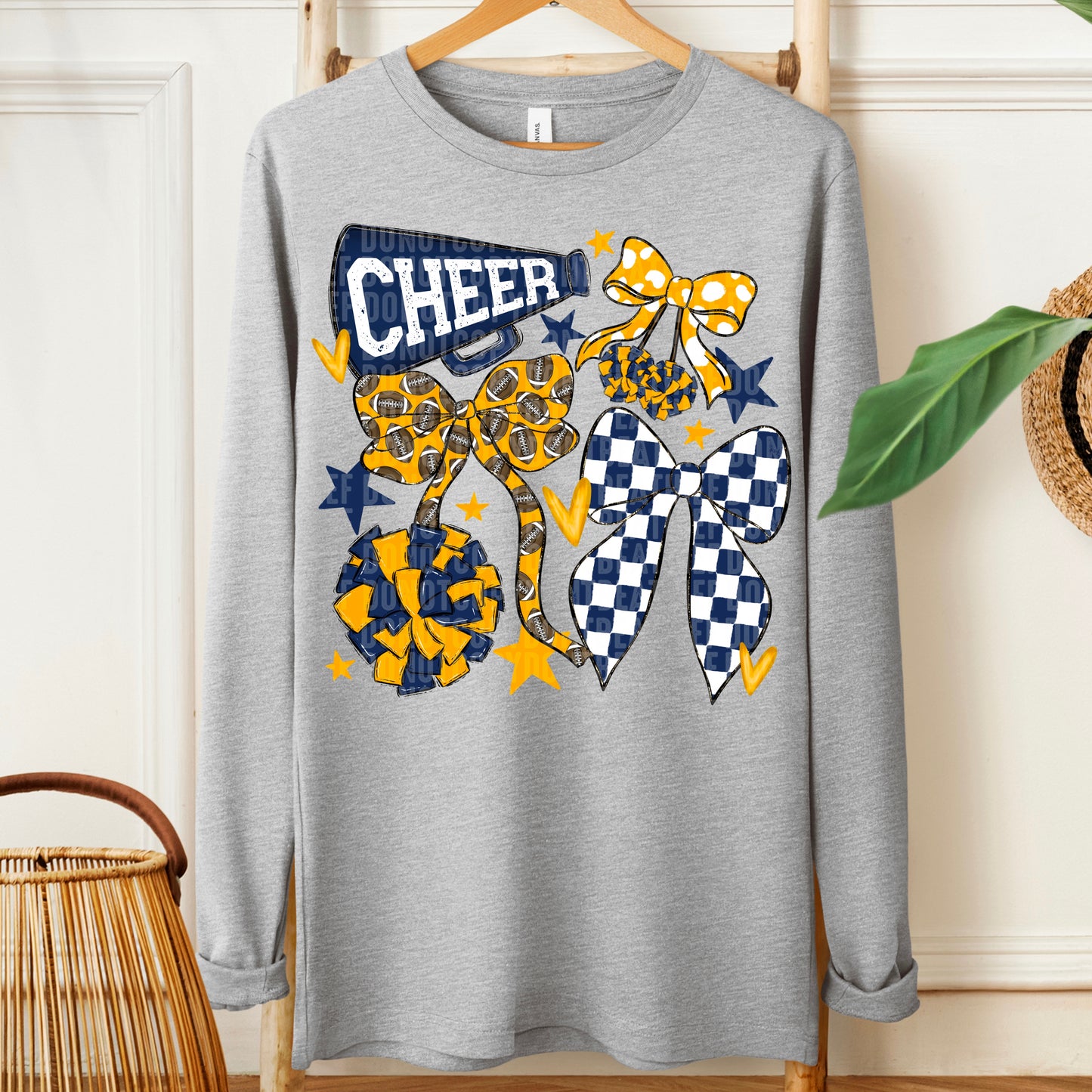 Cheer Bows; Navy Blue & Yellow Gold
