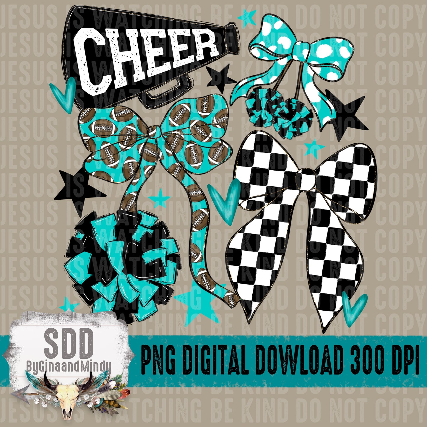 Cheer Bows; Teal & Black