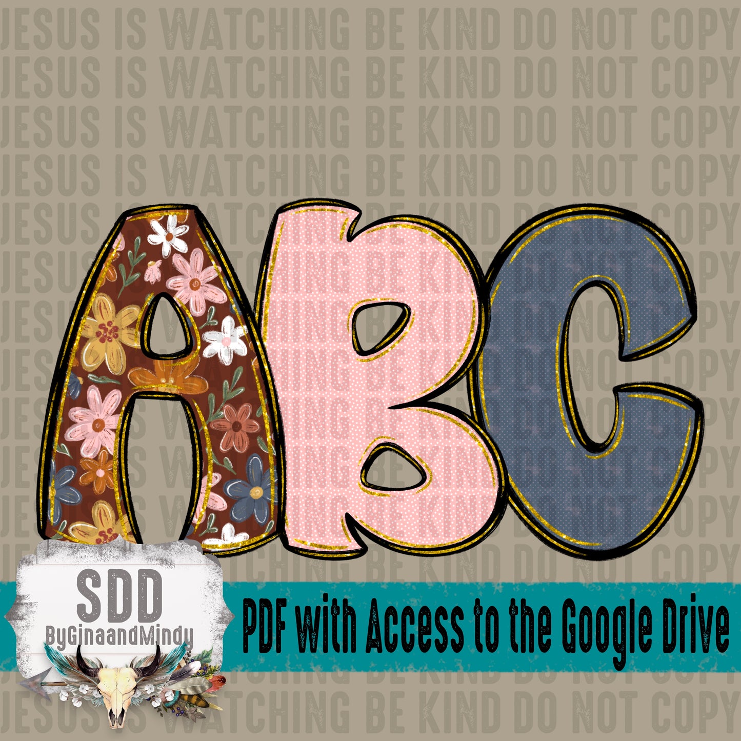 Chunky Fall Florals Doodle Alpha (3 Sets Uppercase & Lowercase, 0-9, + Special Characters)