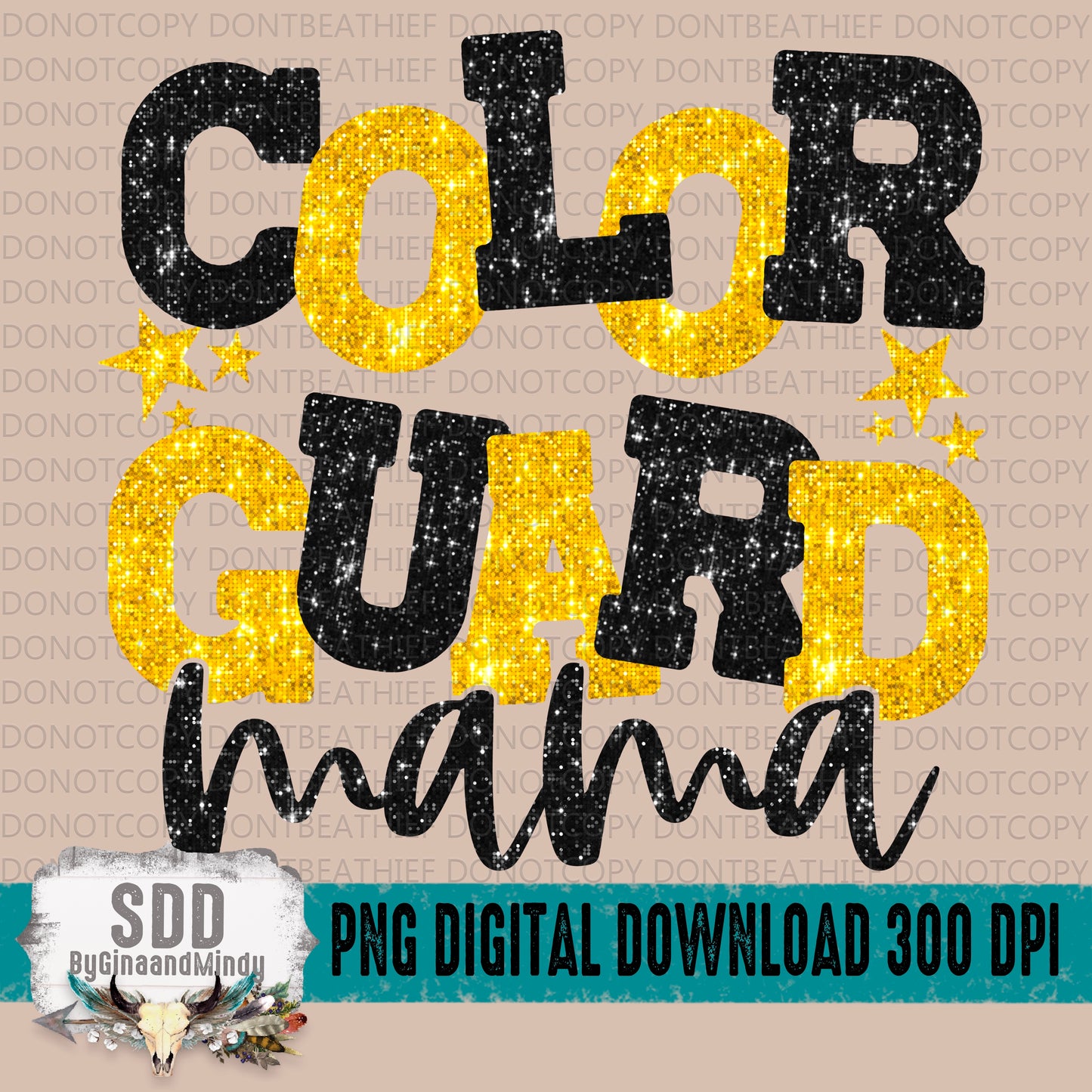 Color Guard Mama Bundle With Stars; Black and Yellow Gold