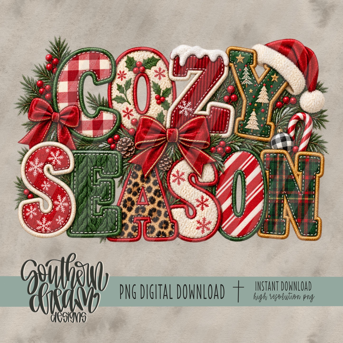 Cozy Season Christmas Faux Embroidery