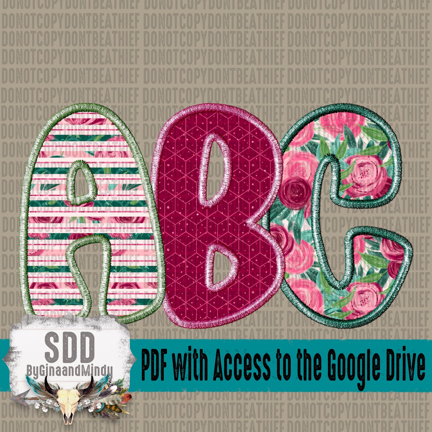 Embroidered Blossoms (Uppercase, Lowercase, Numbers 0-9 & 6 Special Characters) 3 SETS
