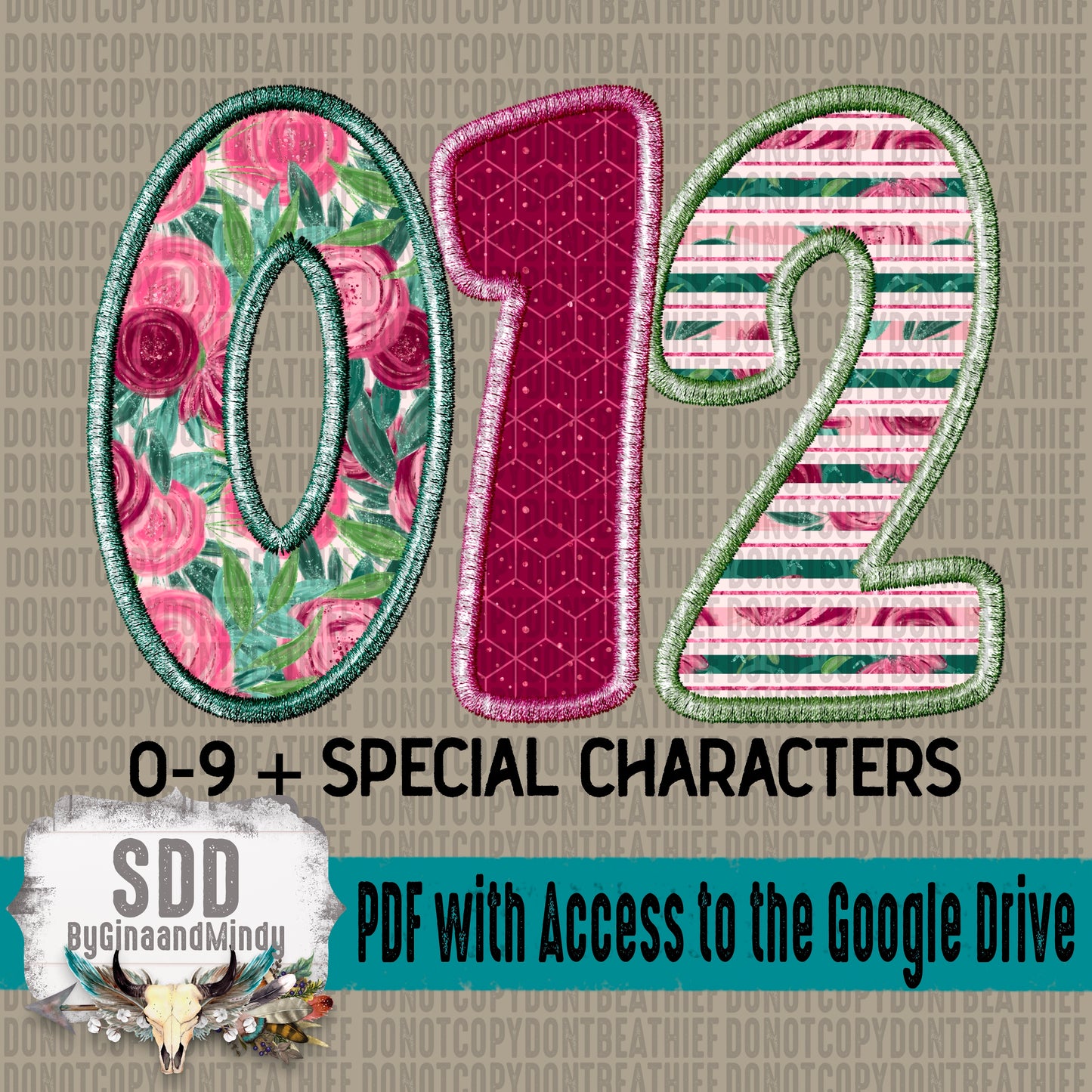 Embroidered Blossoms (Uppercase, Lowercase, Numbers 0-9 & 6 Special Characters) 3 SETS