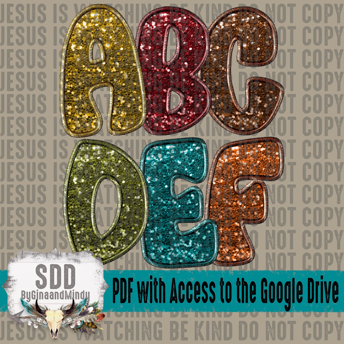 Fall Sequins Faux Embroidery Alpha (6 Sets Uppercase & Lowercase, 0-9, + Special Characters)