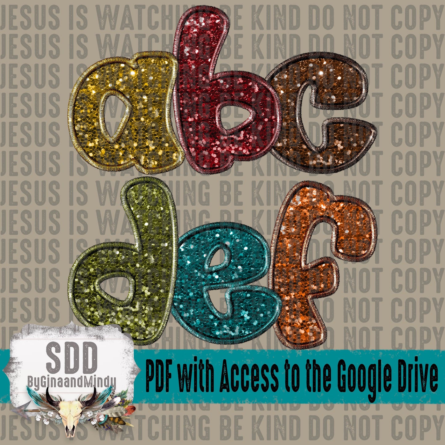 Fall Sequins Faux Embroidery Alpha (6 Sets Uppercase & Lowercase, 0-9, + Special Characters)