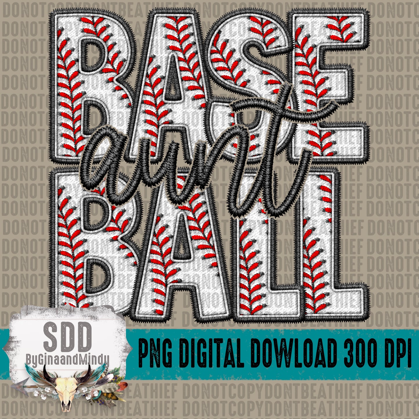 Faux Embroidery Baseball; Aunt
