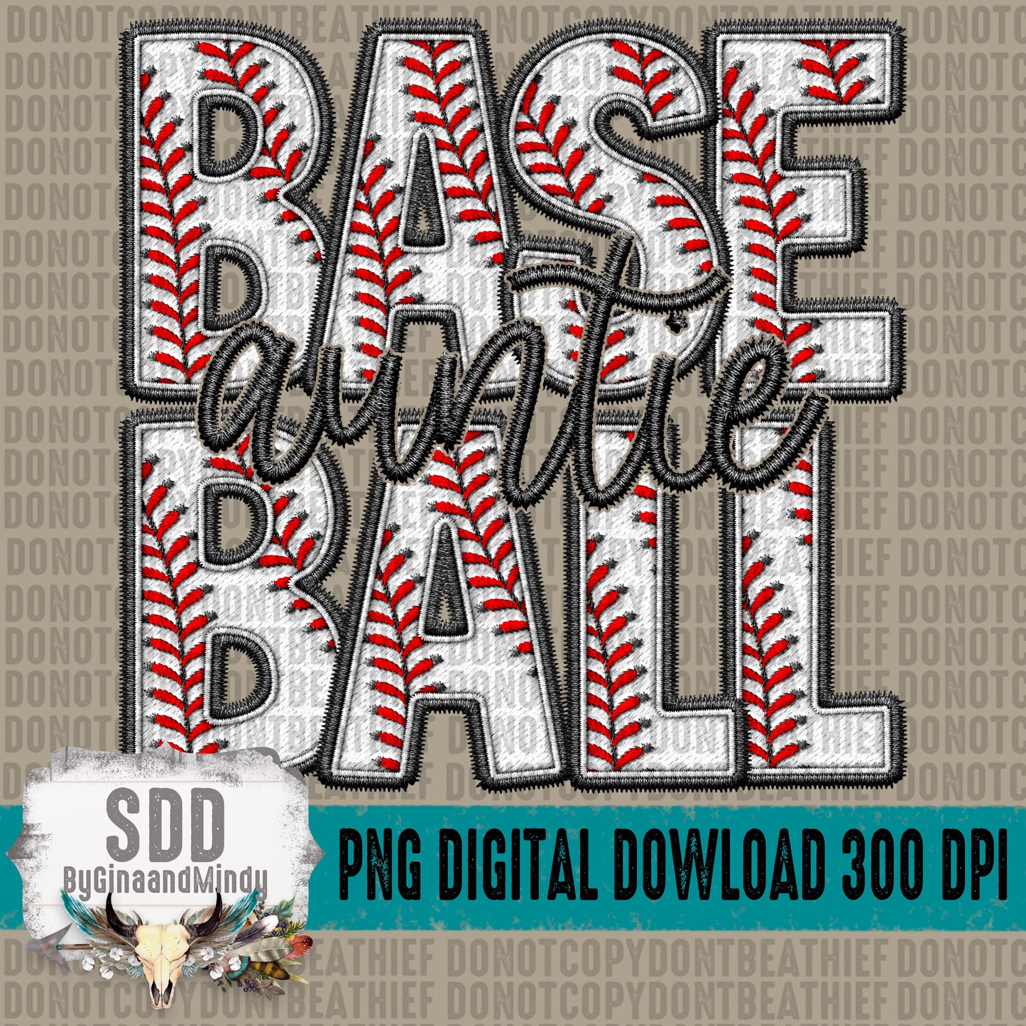 Faux Embroidery Baseball; Auntie