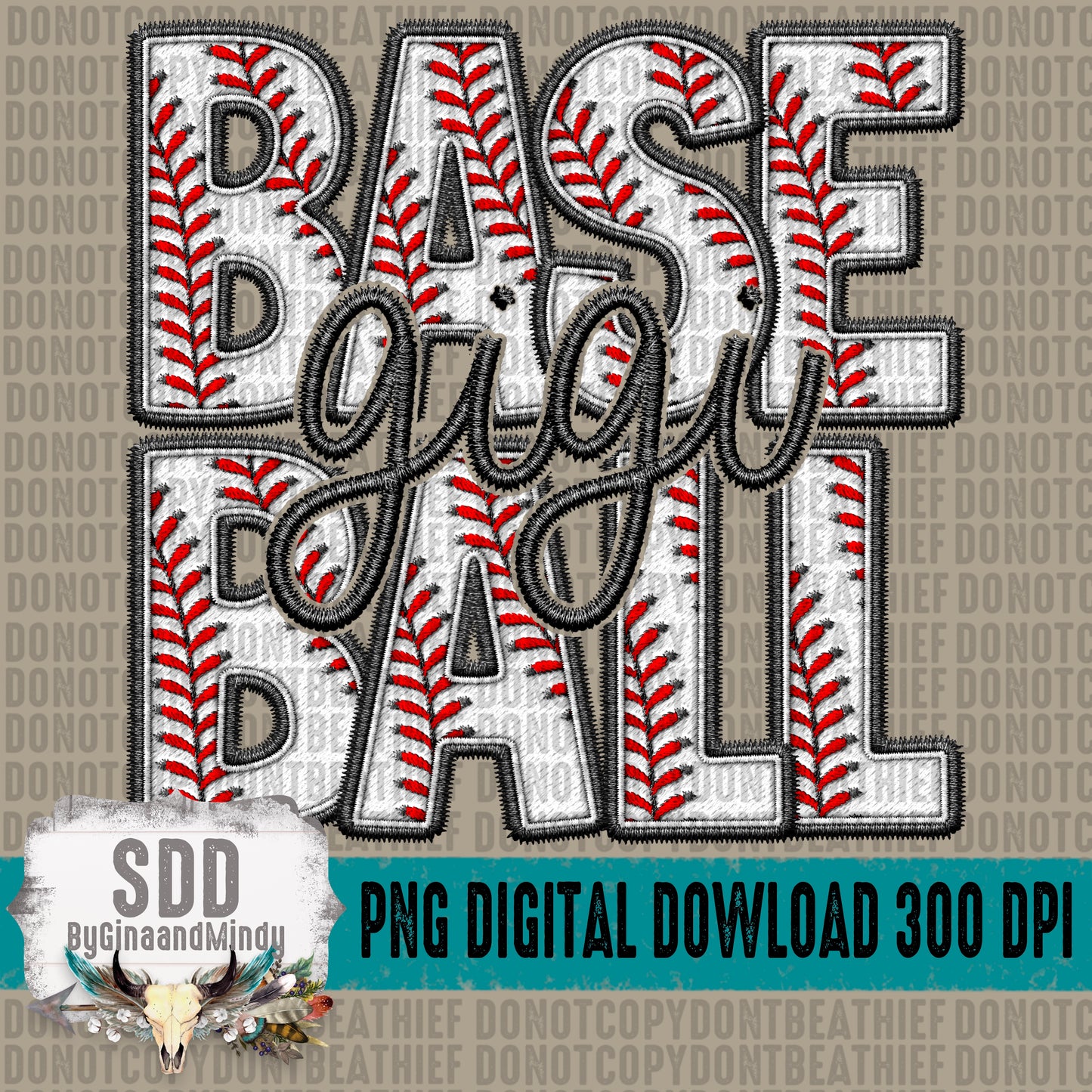 Faux Embroidery Baseball; Gigi