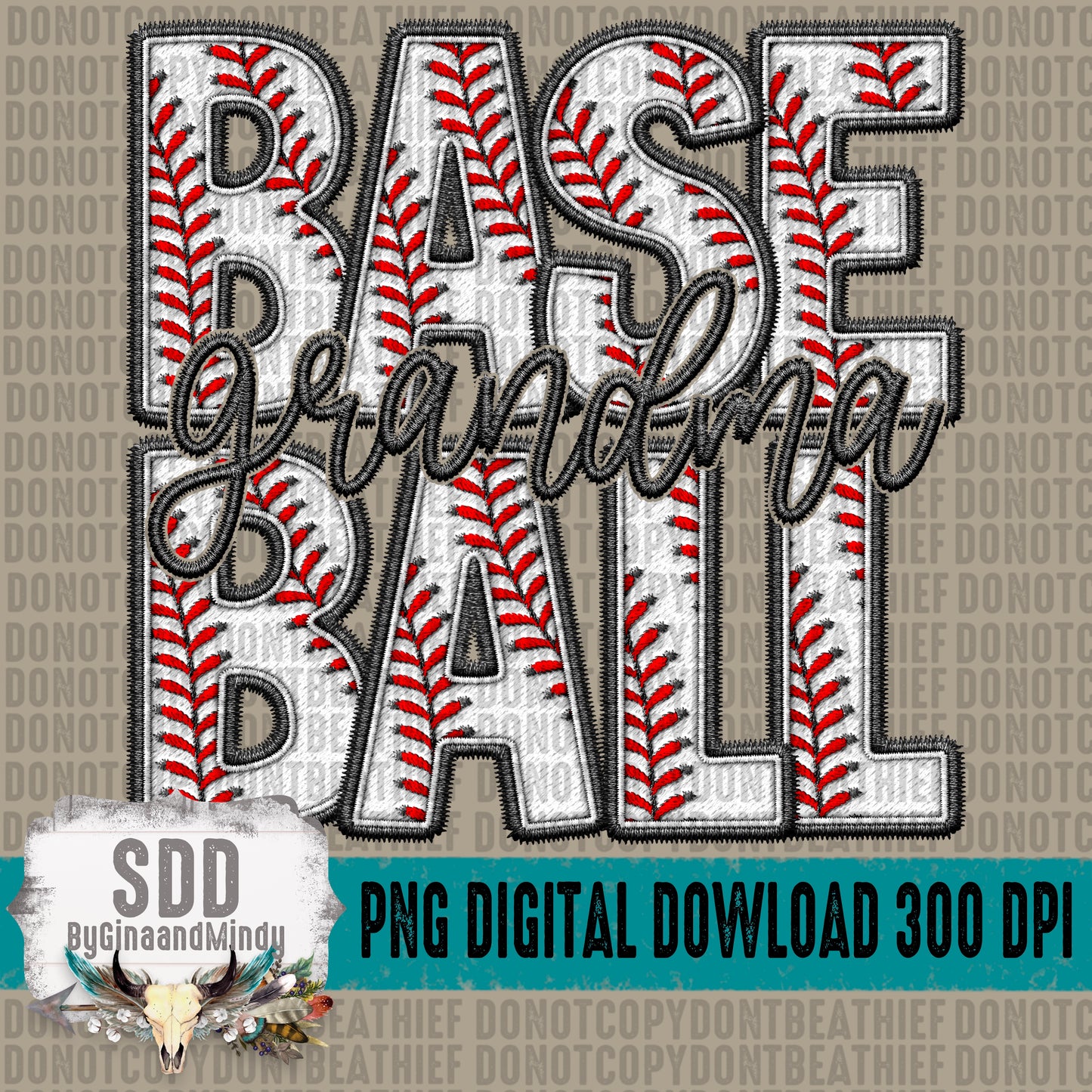Faux Embroidery Baseball; Grandma