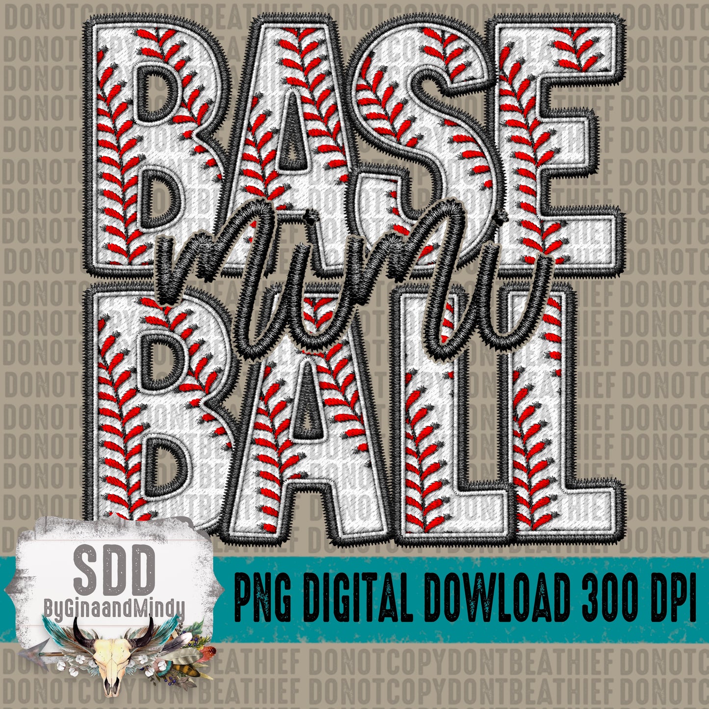 Faux Embroidery Baseball; Mimi