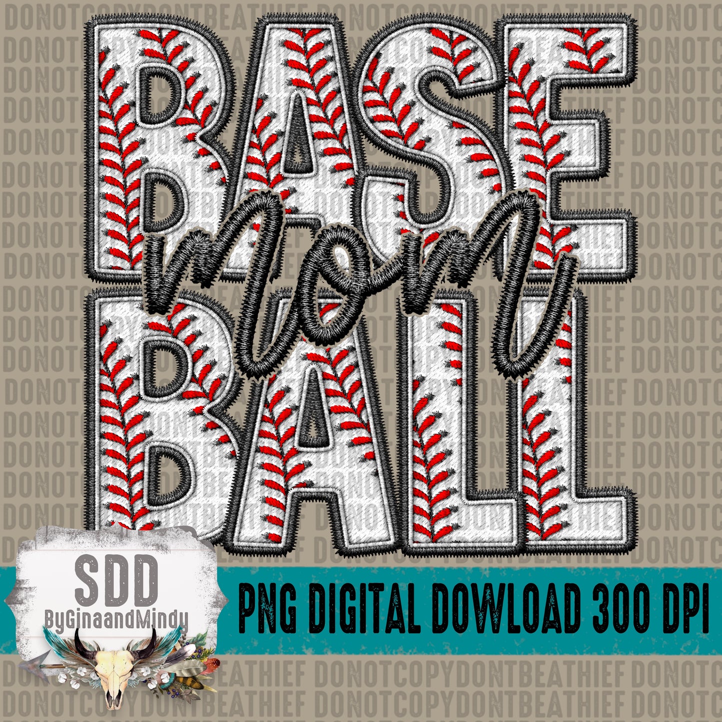Faux Embroidery Baseball; Mom