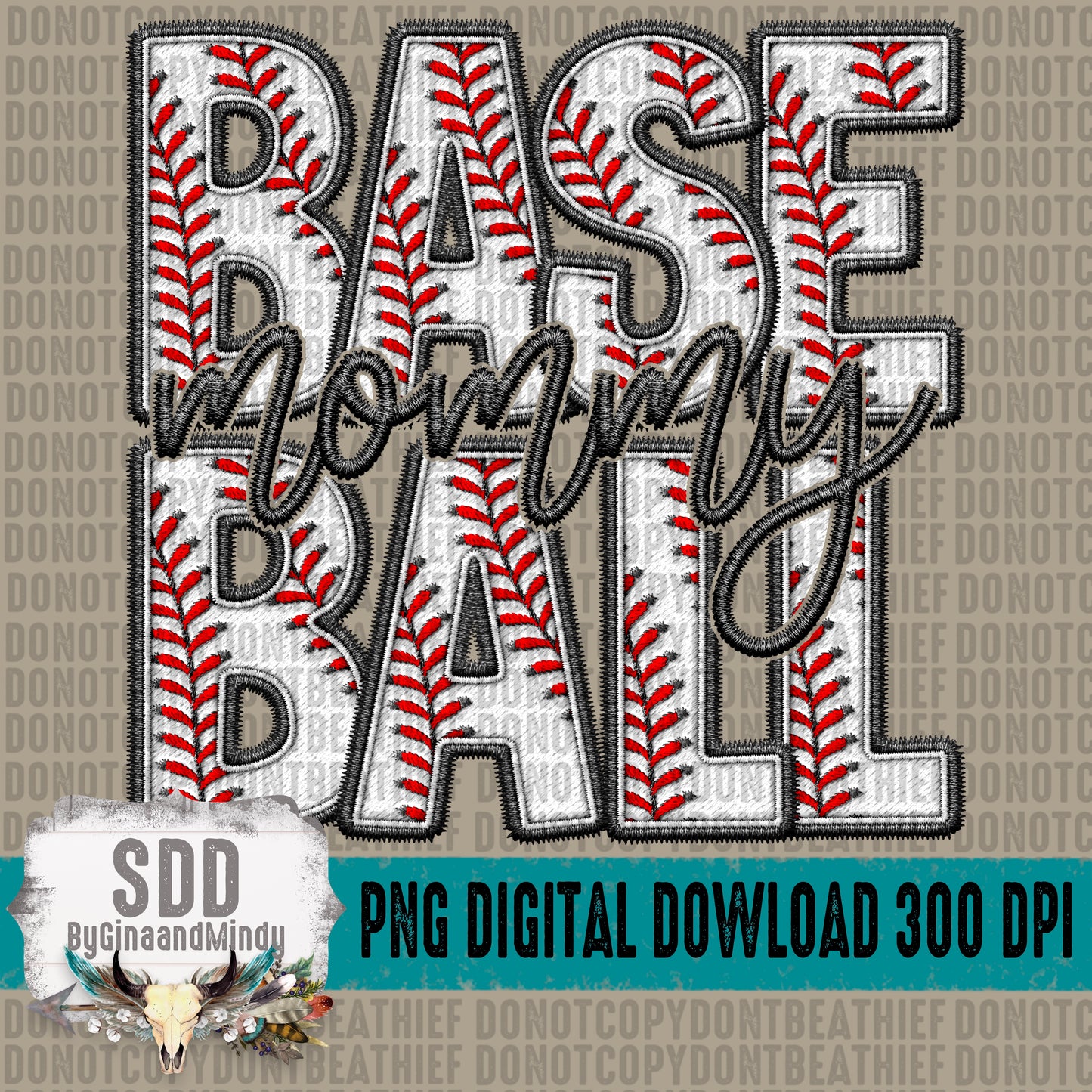 Faux Embroidery Baseball; Mommy