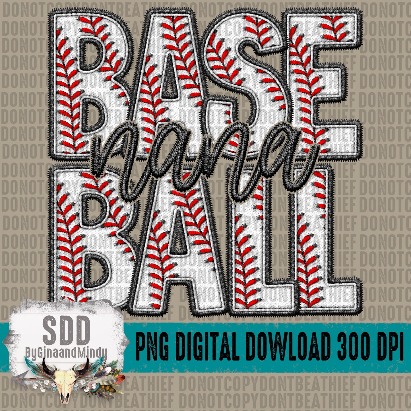 Faux Embroidery Baseball; Nana