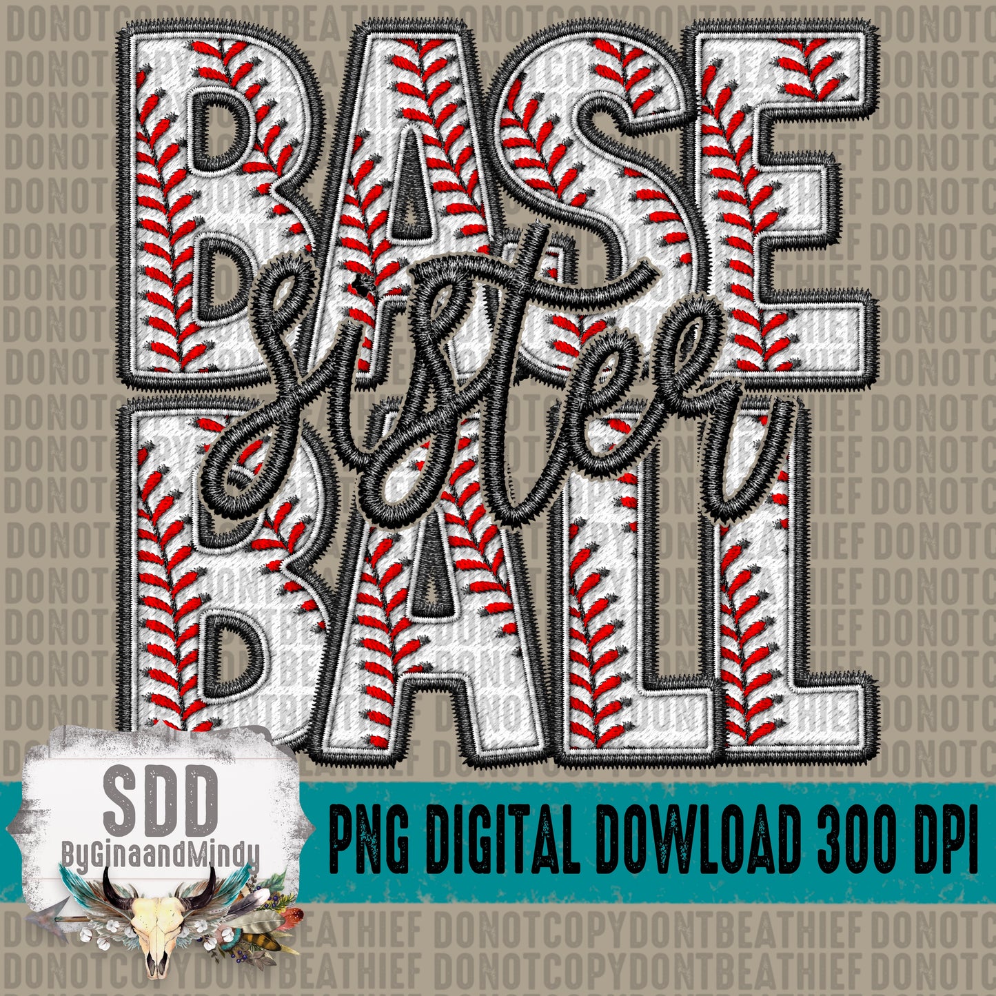 Faux Embroidery Baseball; Sister