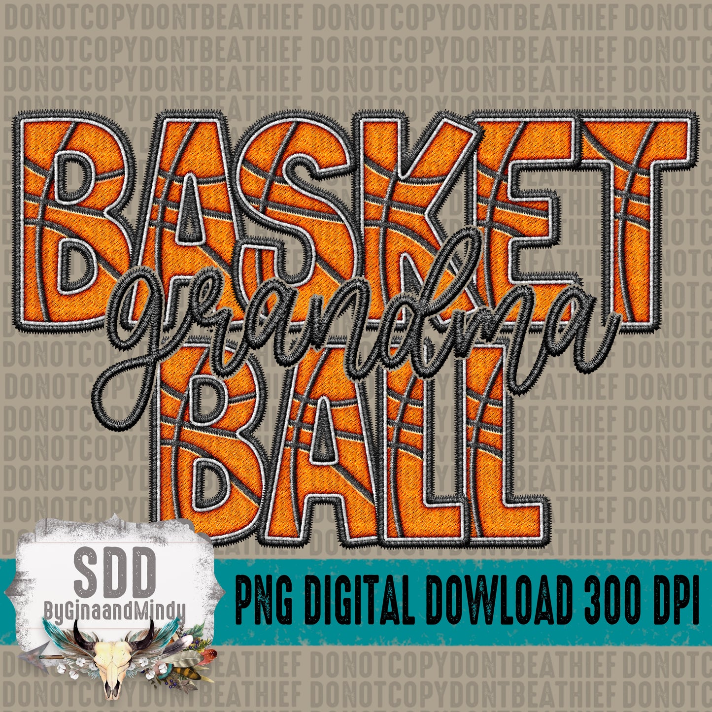 Faux Embroidery Basketball; Grandma