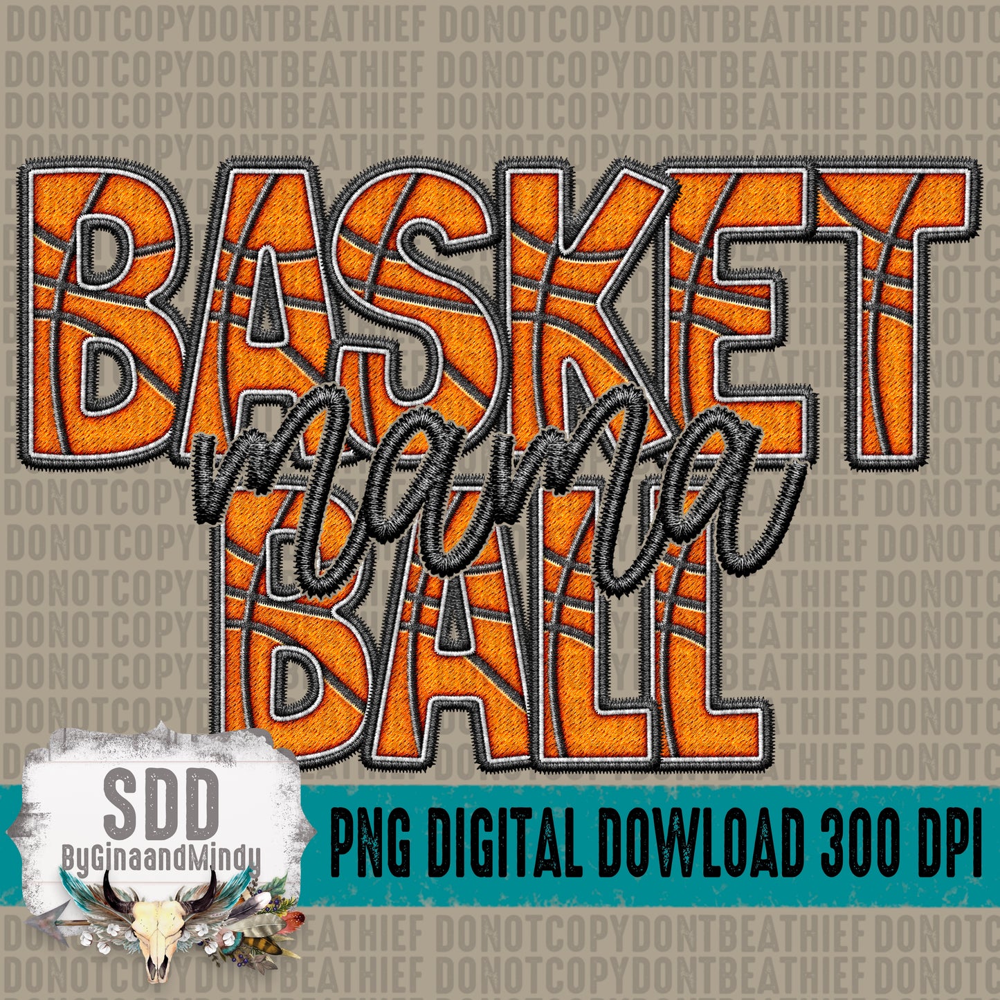 Faux Embroidery Basketball; Mama