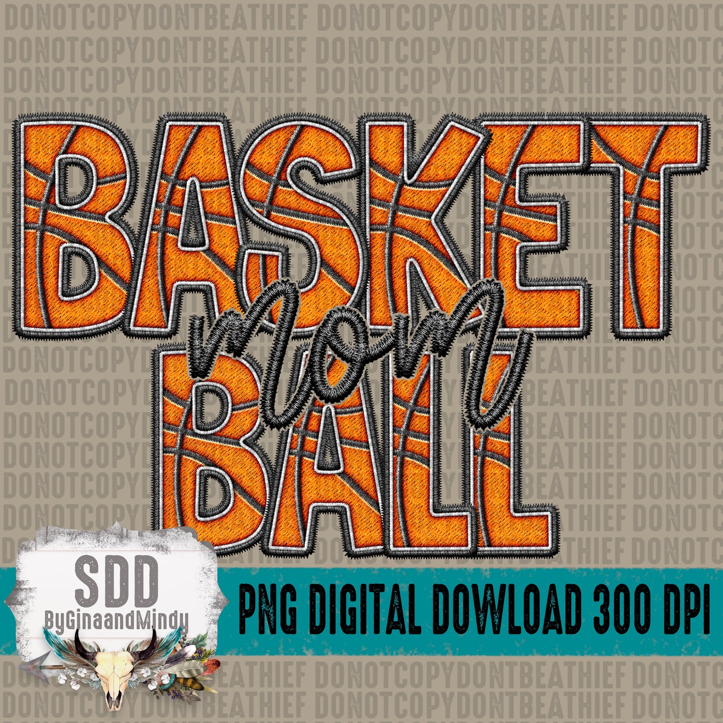 Faux Embroidery Basketball; Mom