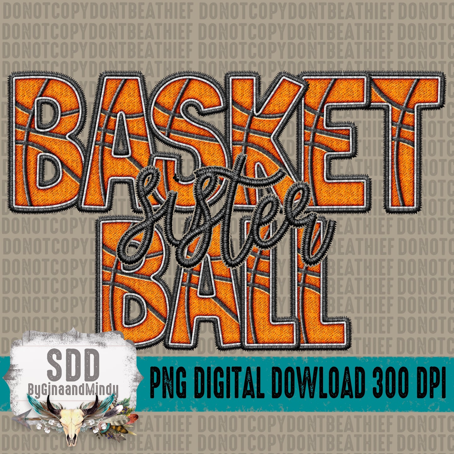 Faux Embroidery Basketball; Sister