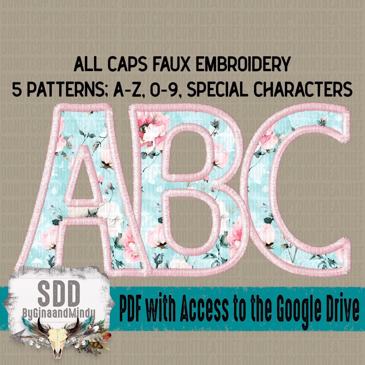 Faux Embroidery Shabby Chic Alpha Set (5 Set Uppercase ONLY, 0-9, + Special Characters)
