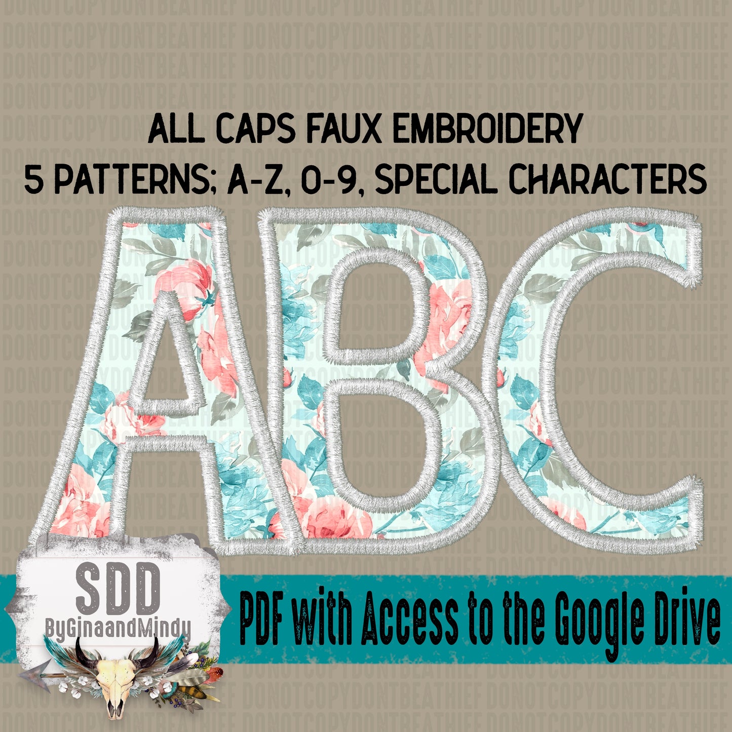 Faux Embroidery Shabby Chic Alpha Set (5 Set Uppercase ONLY, 0-9, + Special Characters)