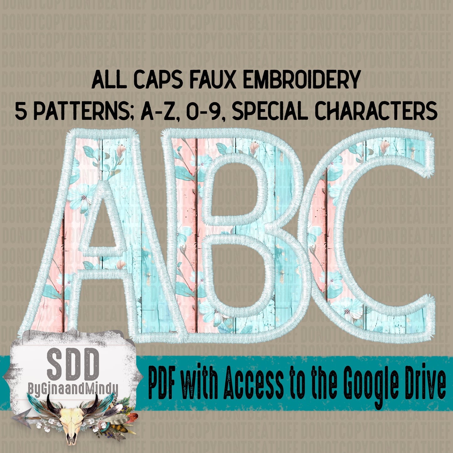 Faux Embroidery Shabby Chic Alpha Set (5 Set Uppercase ONLY, 0-9, + Special Characters)