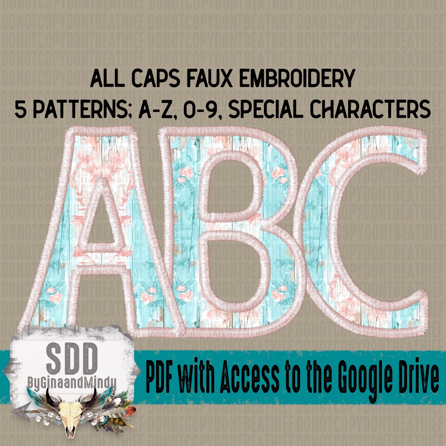 Faux Embroidery Shabby Chic Alpha Set (5 Set Uppercase ONLY, 0-9, + Special Characters)