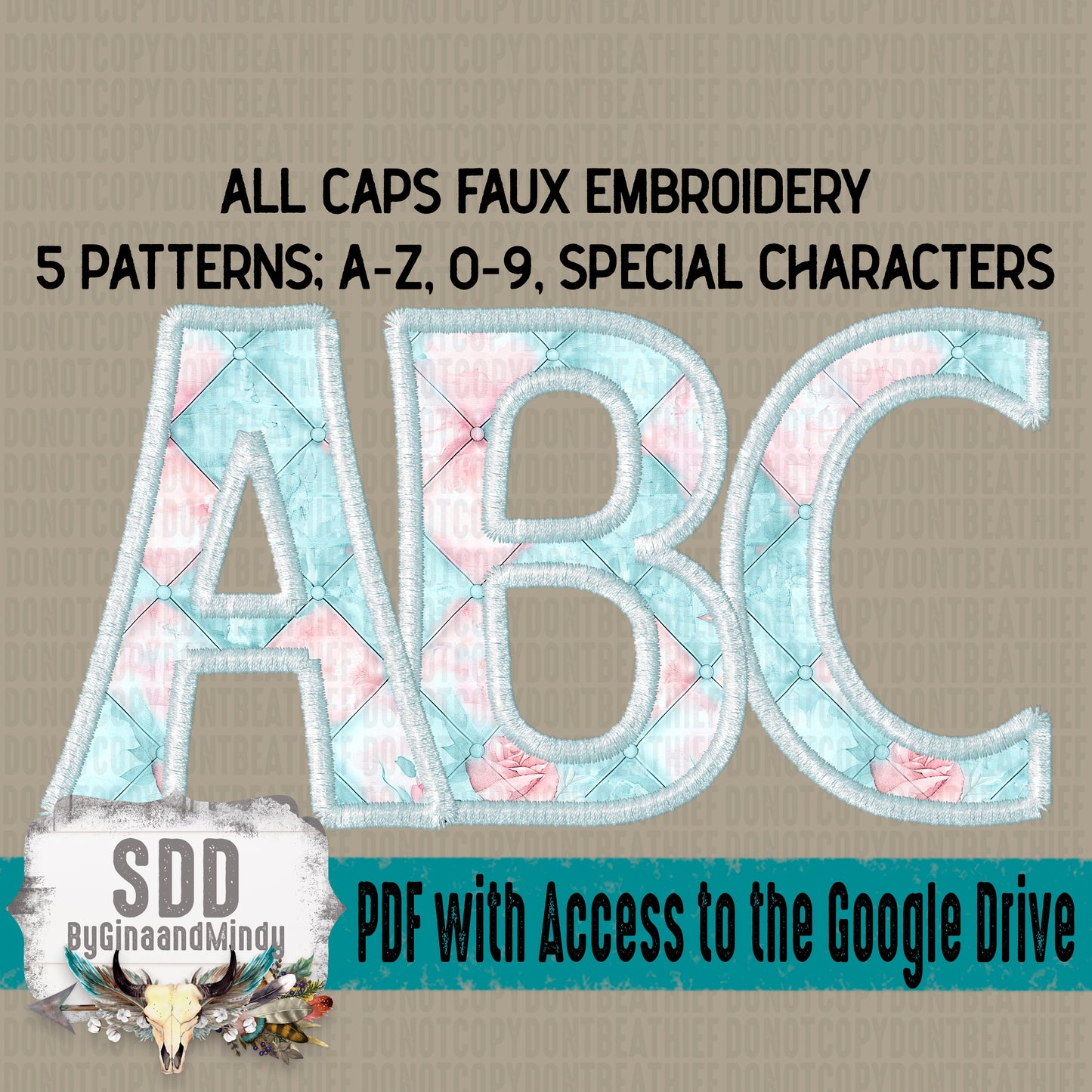 Faux Embroidery Shabby Chic Alpha Set (5 Set Uppercase ONLY, 0-9, + Special Characters)