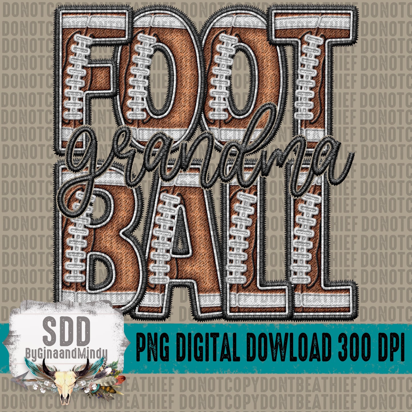 Faux Embroidery Football; Grandma