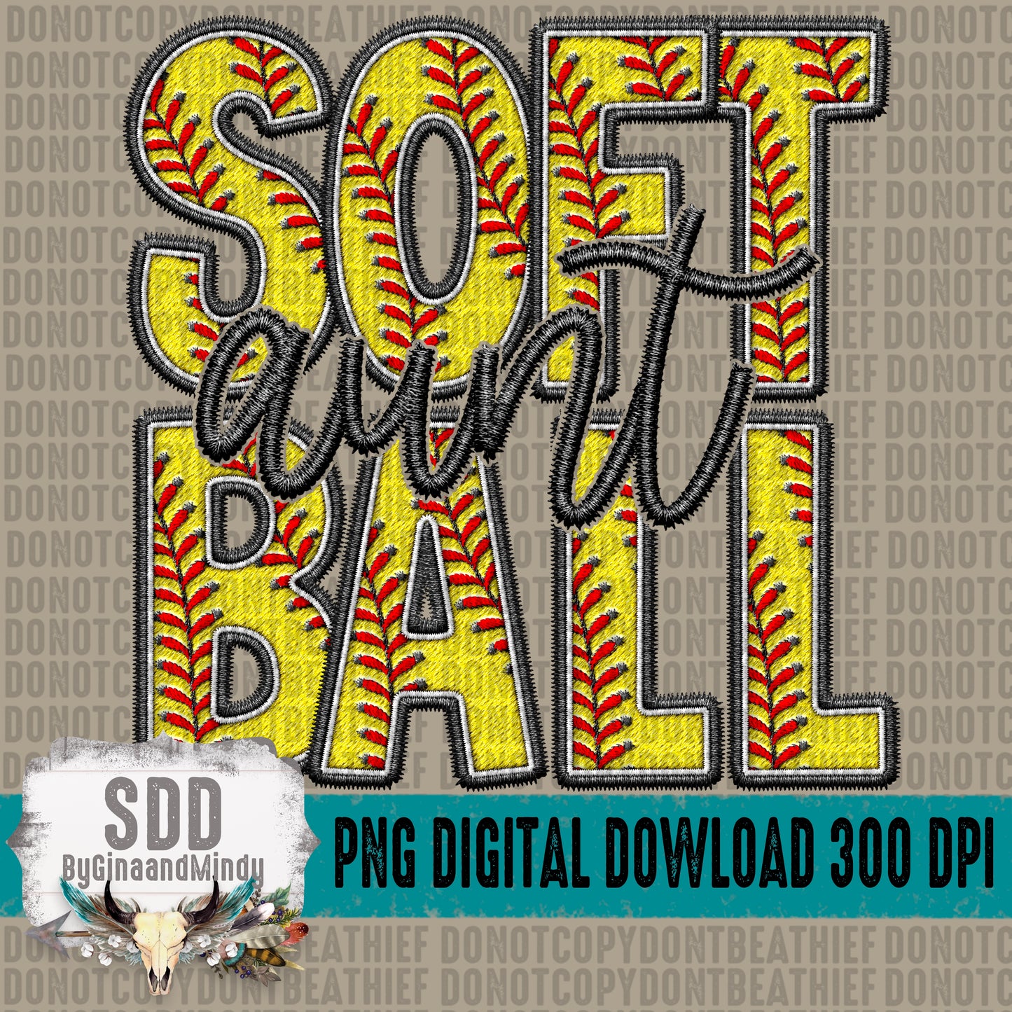 Faux Embroidery Softball; Aunt
