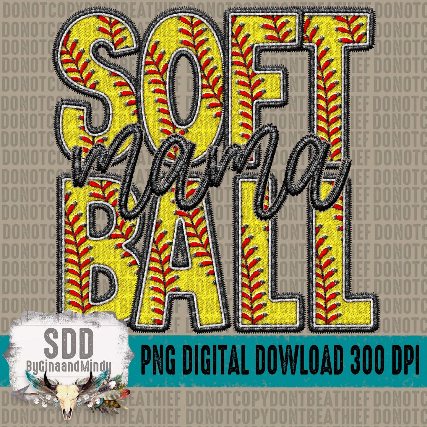 Faux Embroidery Softball; Mama