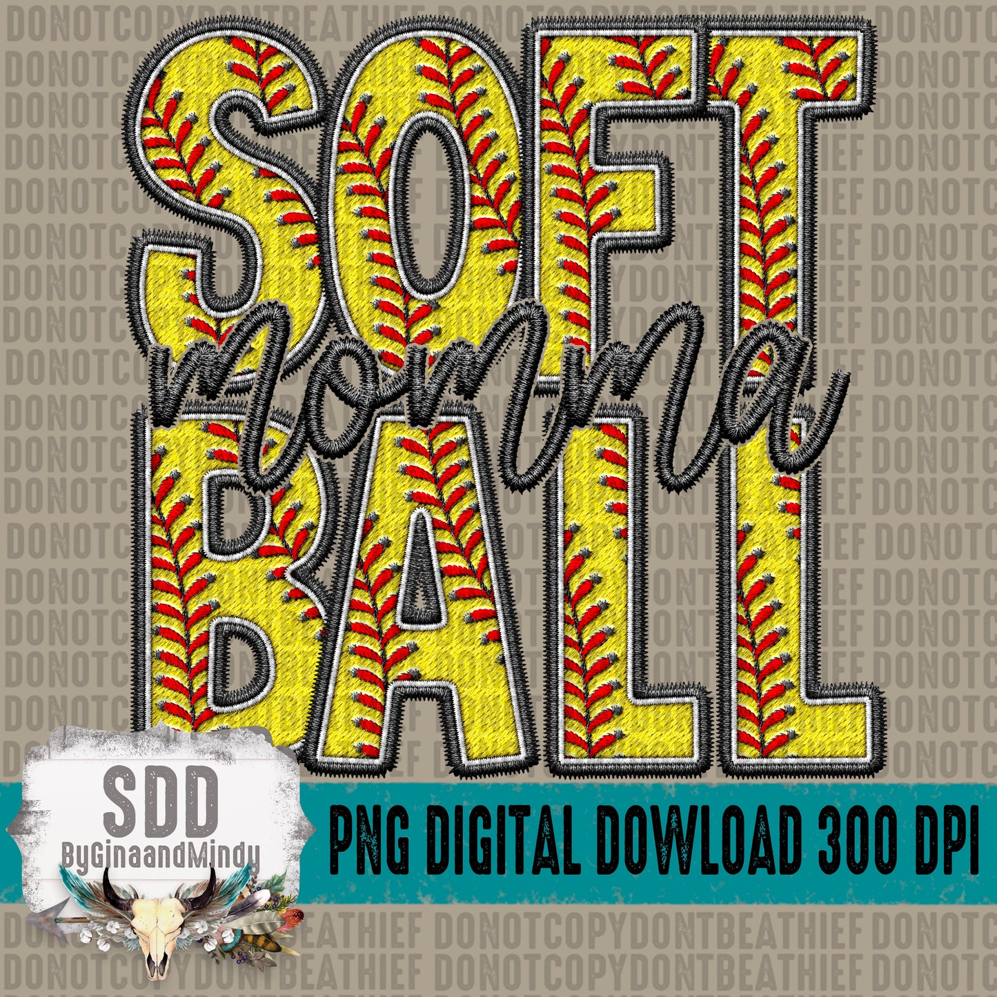 Faux Embroidery Softball; Momma