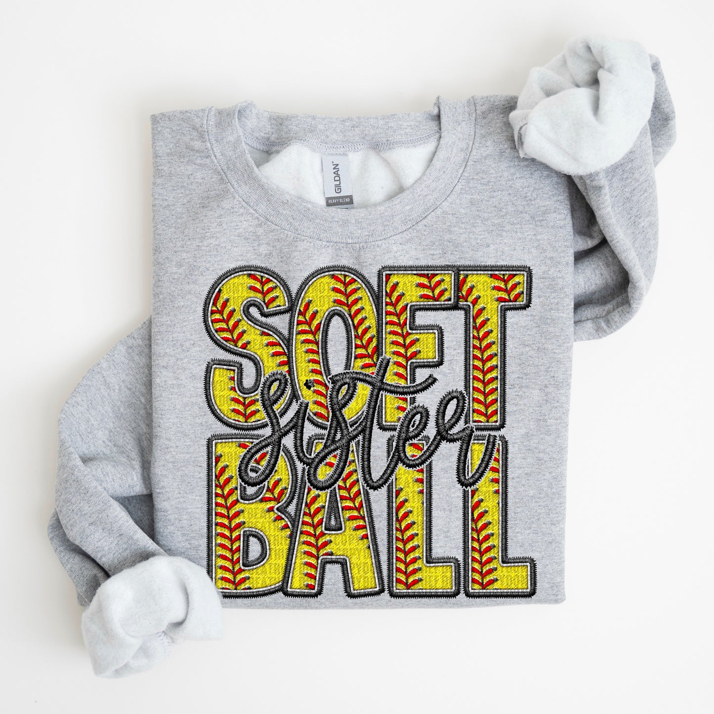 Faux Embroidery Softball; Sister
