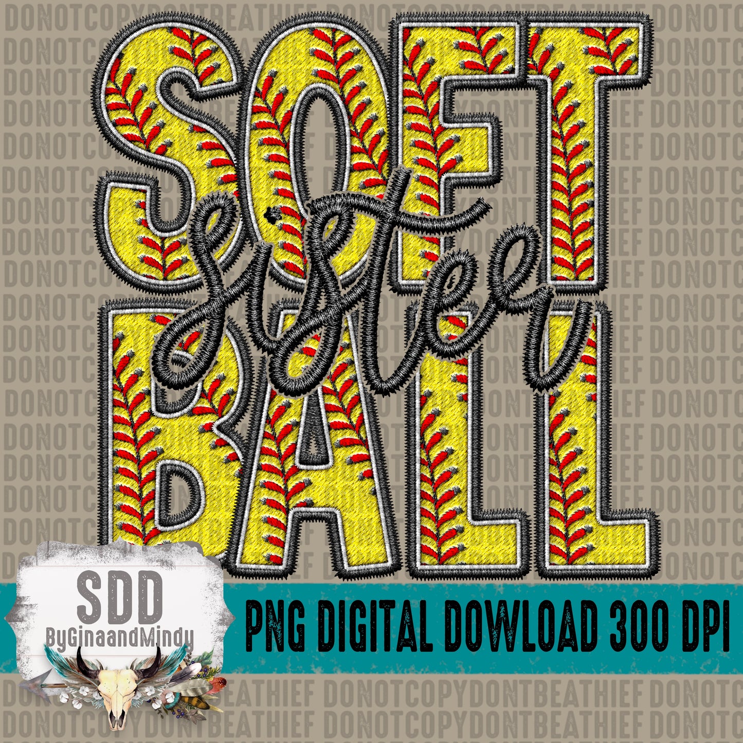 Faux Embroidery Softball; Sister