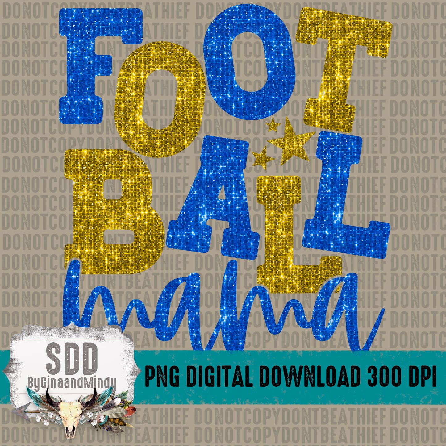 Football Mama Bundle With Stars; Blue and Yellow Gold