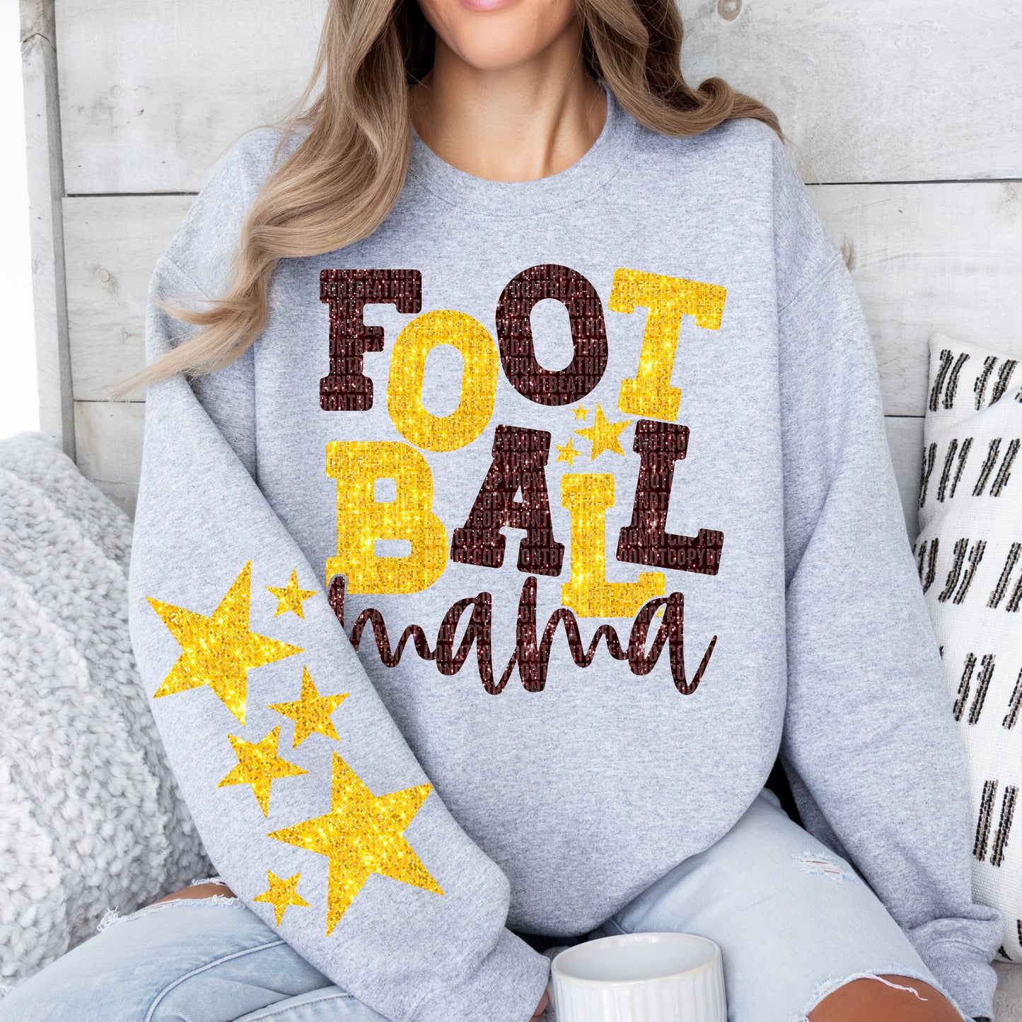 Football Mama Bundle With Stars; Maroon & Yellow Gold