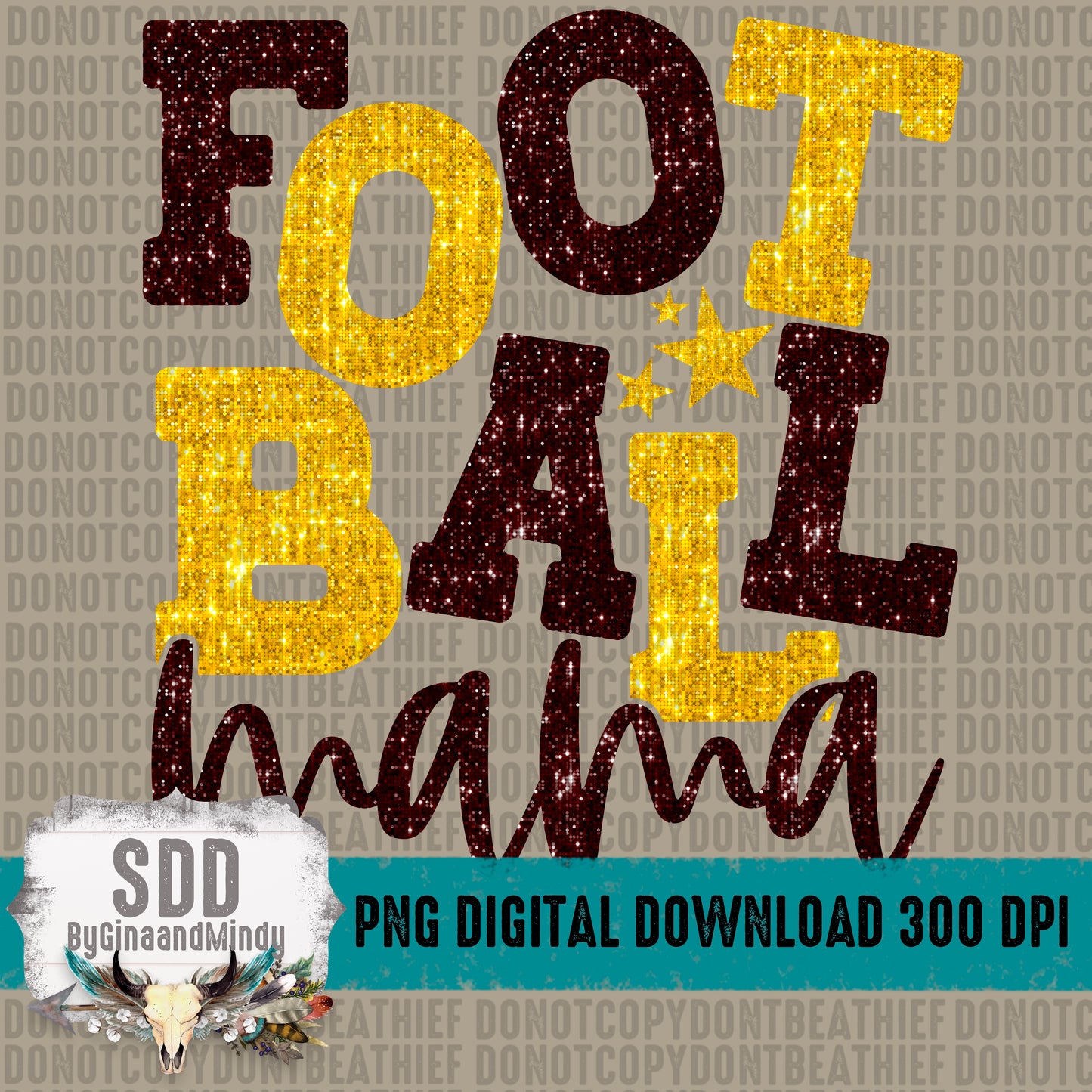Football Mama Bundle With Stars; Maroon & Yellow Gold