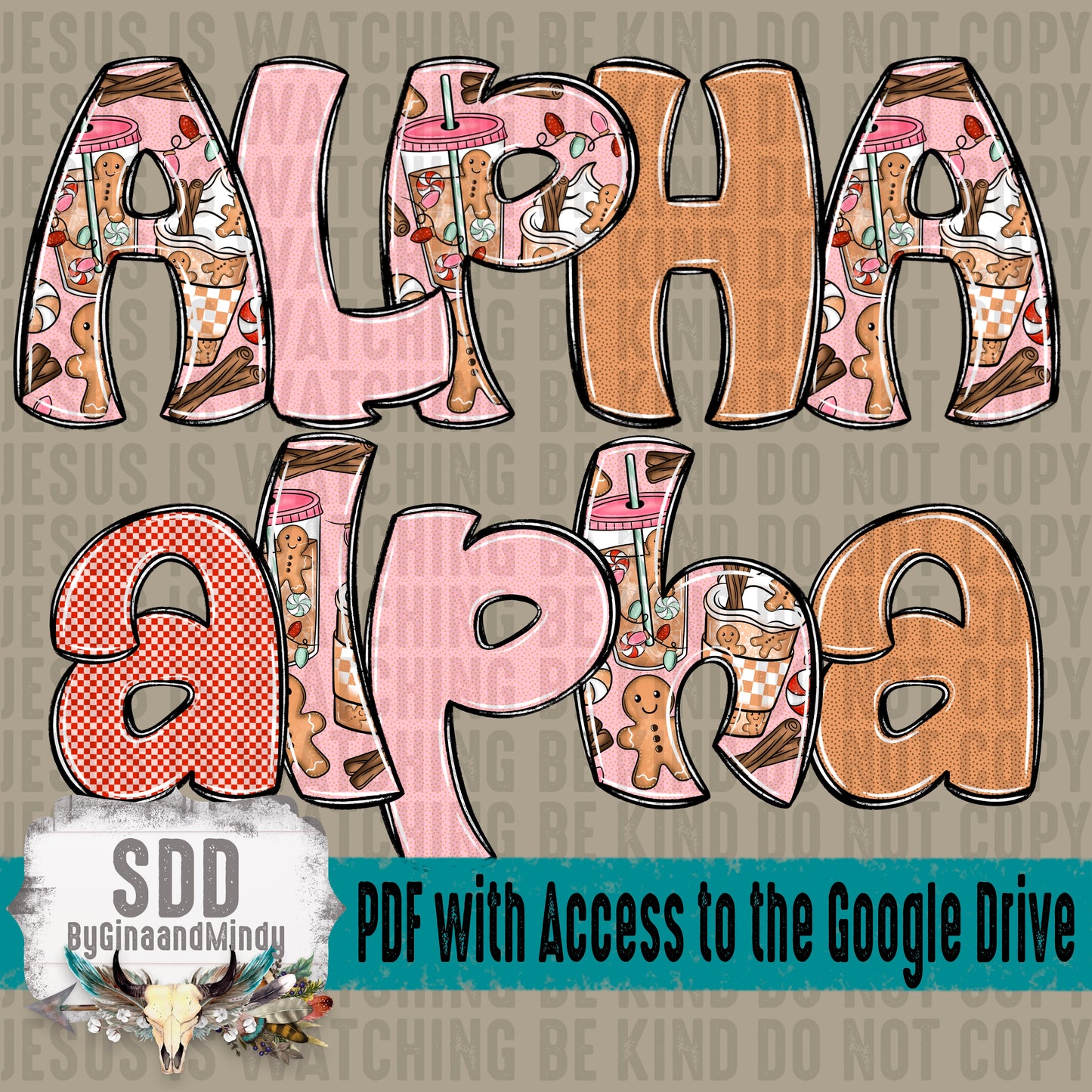 Gingerbread Coffee Doodle Alpha (4 Sets Uppercase & Lowercase, 0-9, + Special Characters)