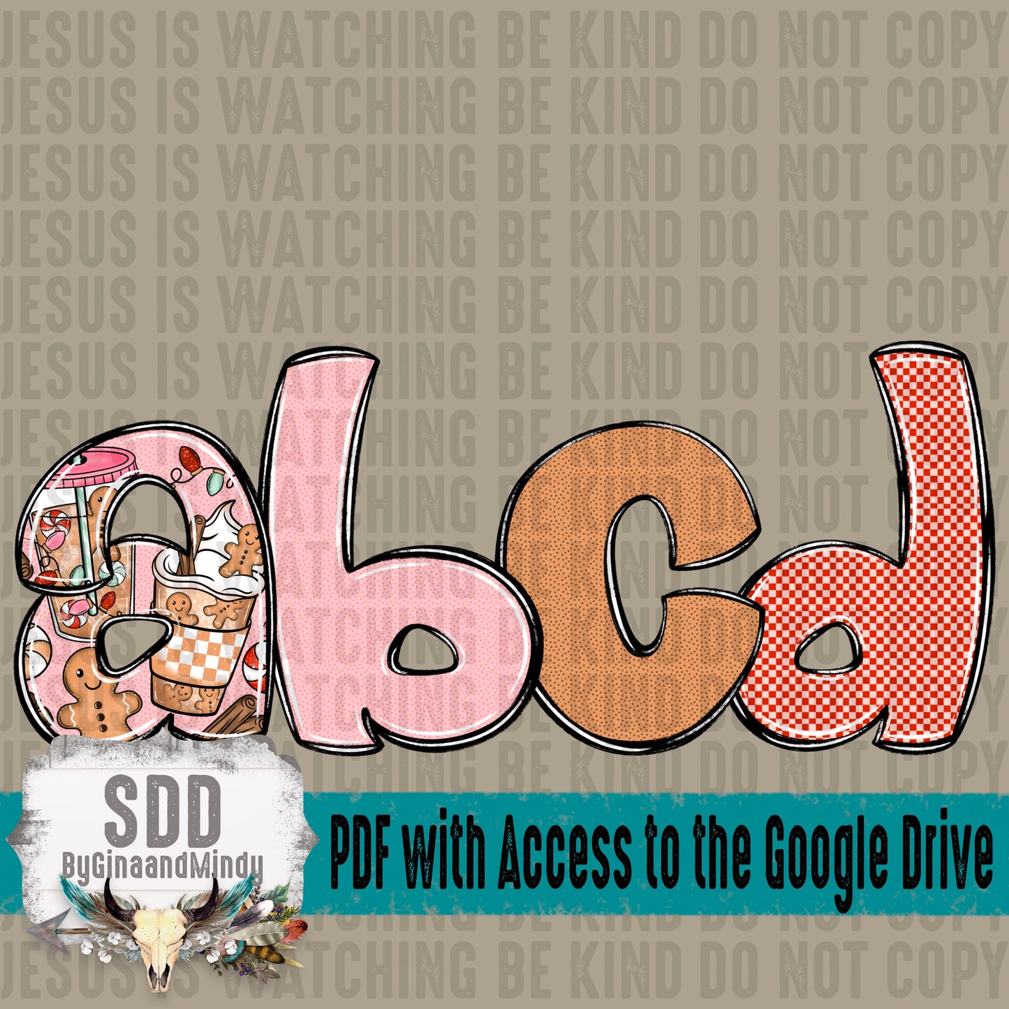 Gingerbread Coffee Doodle Alpha (4 Sets Uppercase & Lowercase, 0-9, + Special Characters)